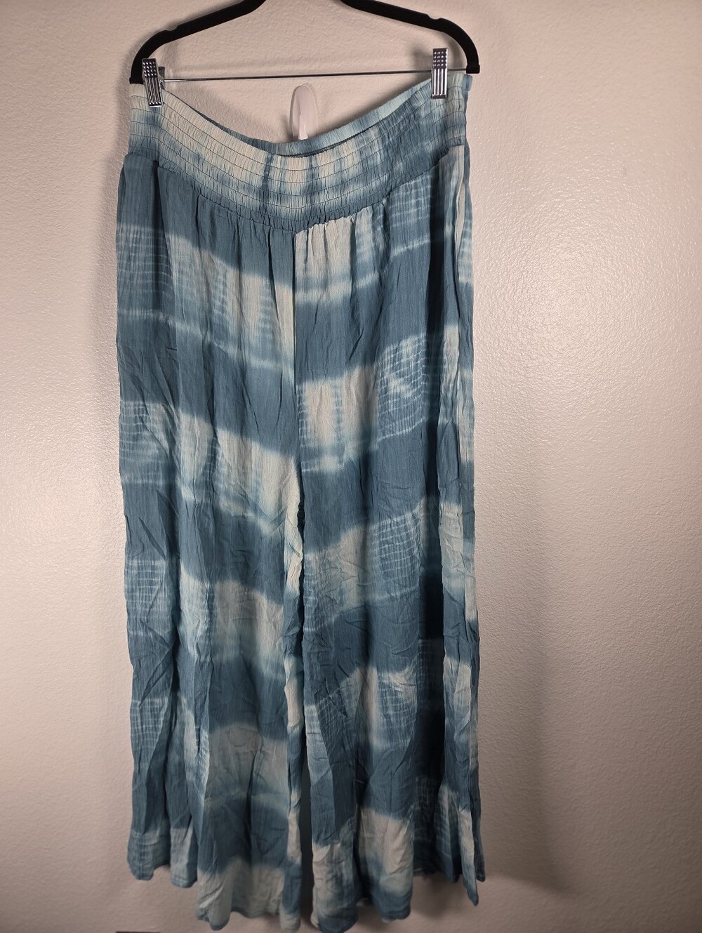 Kori Blue & White Women's Size 1X Super Wide Leg Tie-Dye Pants